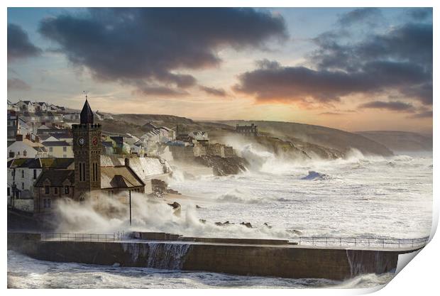 Storm in Porthleven,Cornwall Print by kathy white