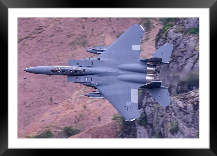 F15E Strike Eagle Low Level English Lake District Framed Mounted Print by Derek Beattie