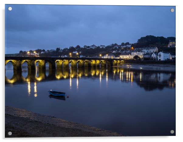 Bideford Long Bridge at Dawn Acrylic by Tony Twyman