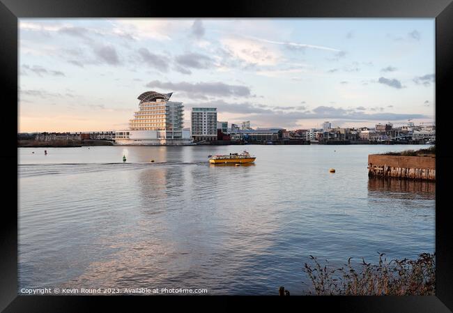 Cardiff Bay waterbus Framed Print by Kevin Round