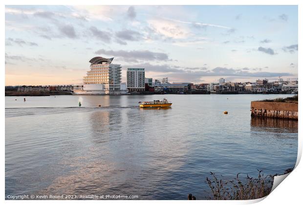 Cardiff Bay waterbus Print by Kevin Round