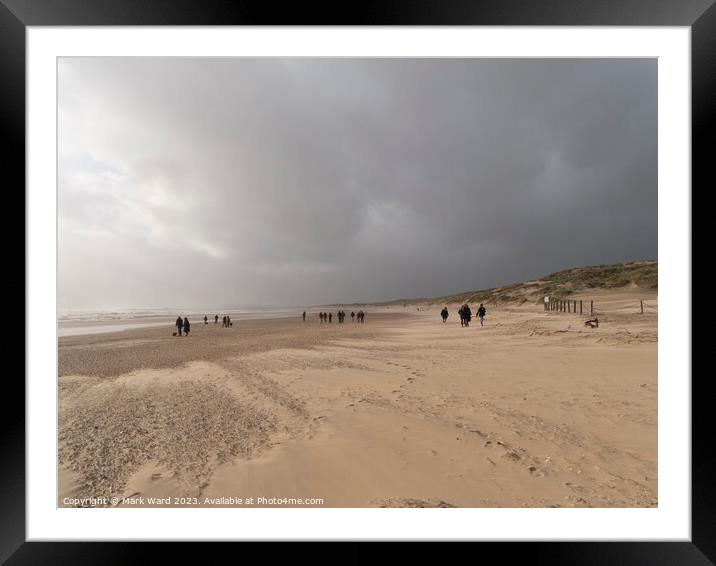 Winter Walkers at Camber Sands. Framed Mounted Print by Mark Ward