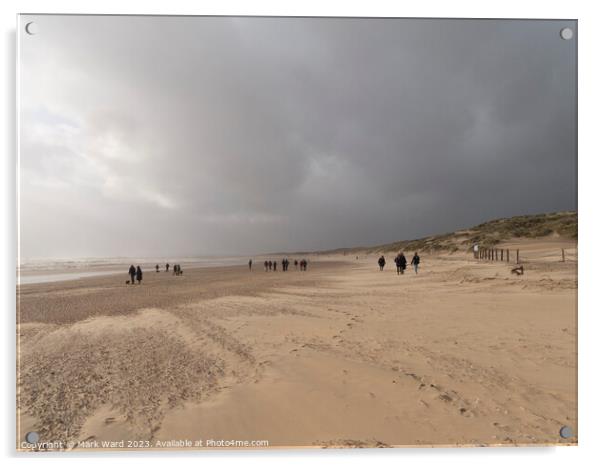 Winter Walkers at Camber Sands. Acrylic by Mark Ward