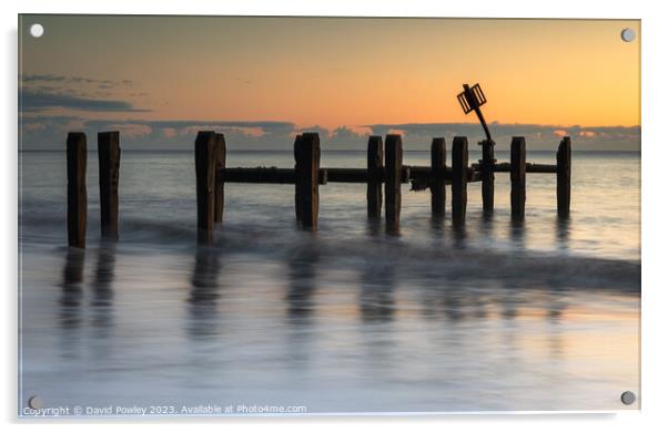 Corton Sea Defences At Dawn Acrylic by David Powley