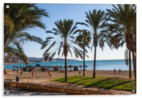 Malaga beach Costa Del Sol  Acrylic by Holly Burgess