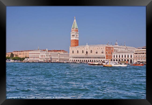Looking towards St Marks Square from the sea in Venice  Framed Print by Holly Burgess