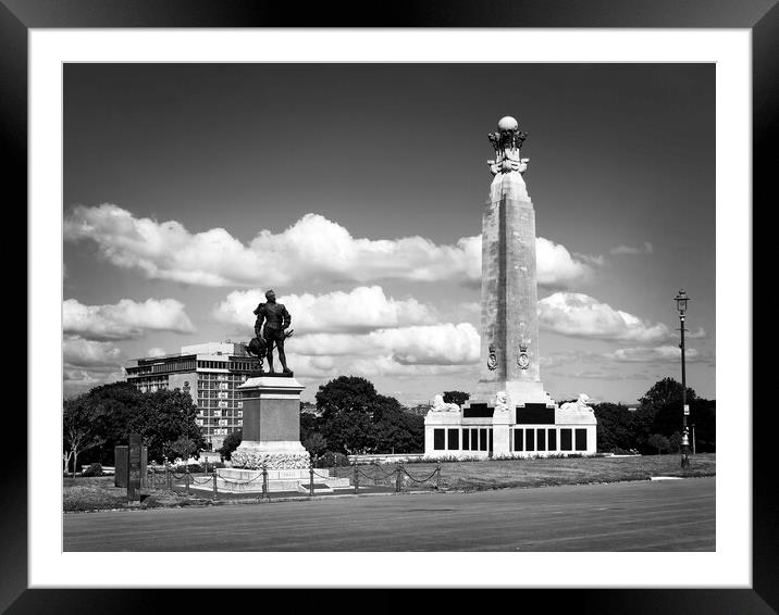 Naval War Memorial and Drakes Statue  Framed Mounted Print by Darren Galpin