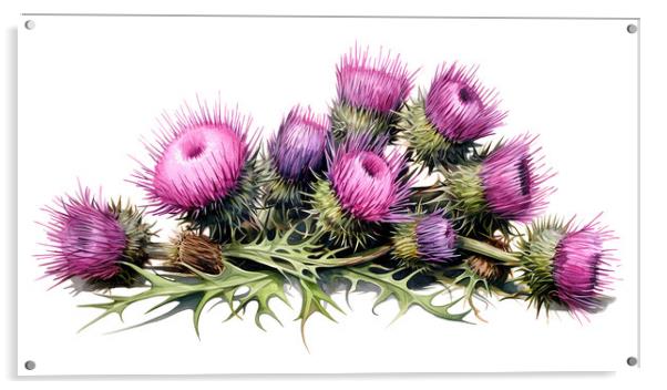 Watercolour Scottish Thistles Acrylic by Steve Smith