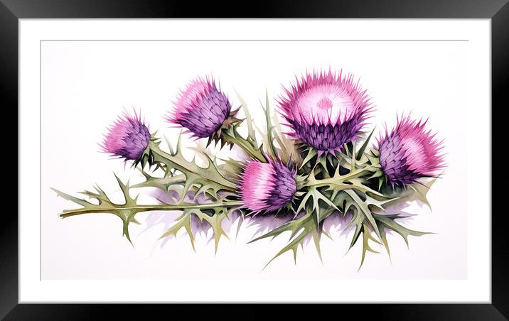 Watercolour Scottish Thistles Framed Mounted Print by Steve Smith