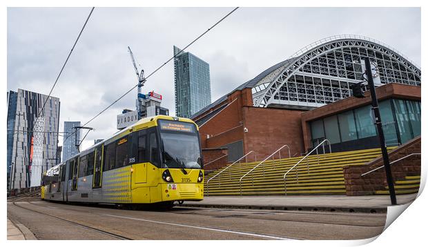 Yellow tram passing the Manchester Central Convention Complex Print by Jason Wells