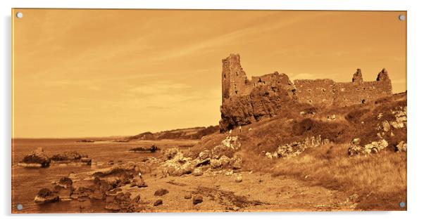 Dunure Castle, Ayrshire Scotland (sepia) Acrylic by Allan Durward Photography