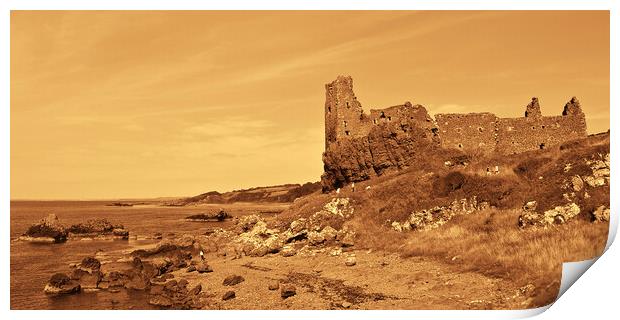 Dunure Castle, Ayrshire Scotland (sepia) Print by Allan Durward Photography