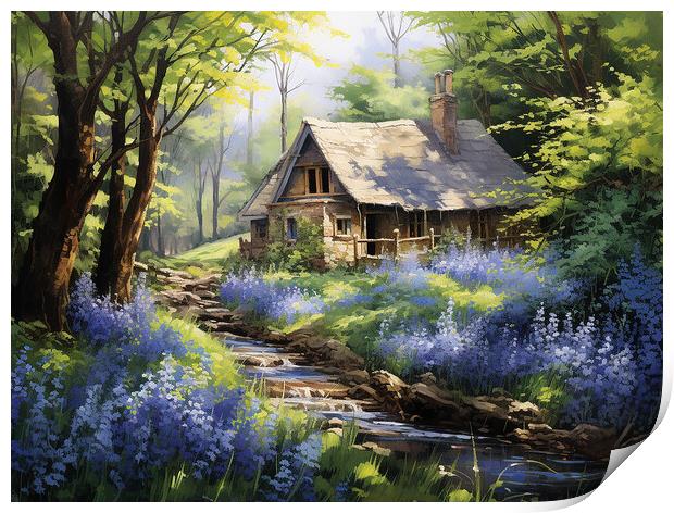 Bluebell Woods Cottage Print by Steve Smith