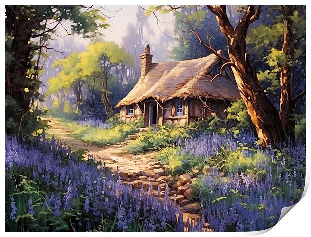 Bluebell Woods Cottage Print by Steve Smith