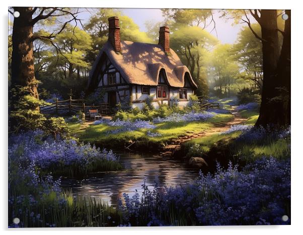 Bluebell Woods Cottage Acrylic by Steve Smith