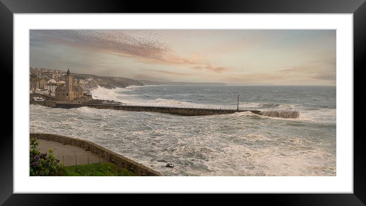 Porthleven  stormy seas Framed Mounted Print by kathy white