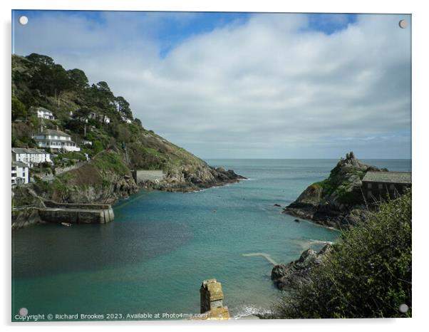 Polperro Harbour Entrance Cornwall Acrylic by Richard Brookes