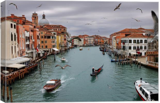 Panoramic view of famous Grand Canal in the winter Canvas Print by Olga Peddi
