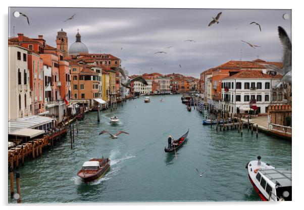 Panoramic view of famous Grand Canal in the winter Acrylic by Olga Peddi