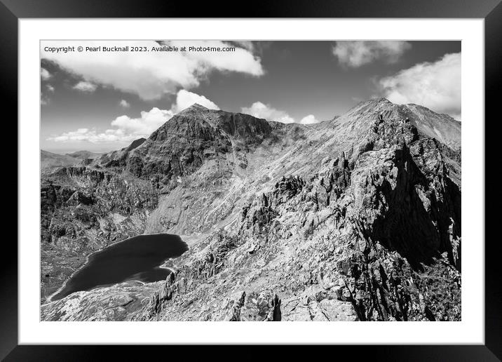 Crib Goch Mountain to Snowdon Black and White Framed Mounted Print by Pearl Bucknall