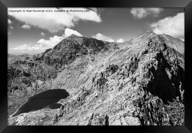 Crib Goch Mountain to Snowdon Black and White Framed Print by Pearl Bucknall