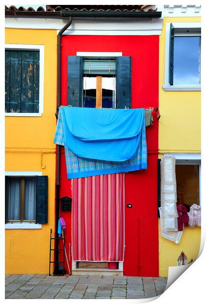 Beautiful colorful houses of Burano, Venice, Italy Print by Olga Peddi
