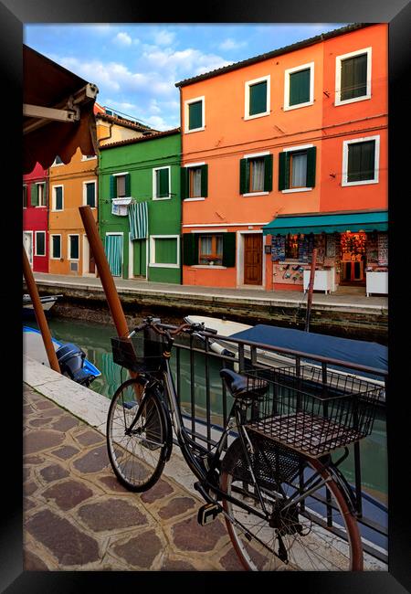 Colorful houses and canal on Burano island, near V Framed Print by Olga Peddi
