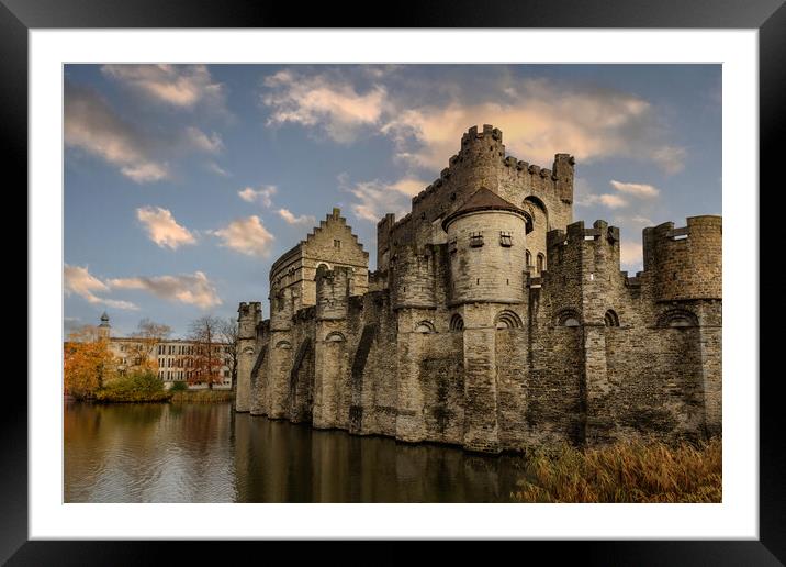 Medieval Gravensteen castle in Ghent, Belgium Framed Mounted Print by Olga Peddi