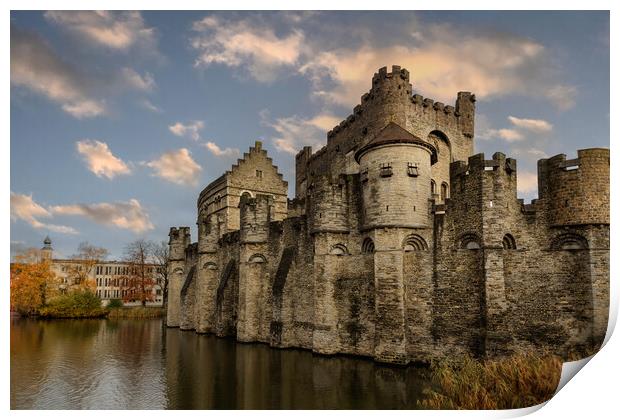 Medieval Gravensteen castle in Ghent, Belgium Print by Olga Peddi