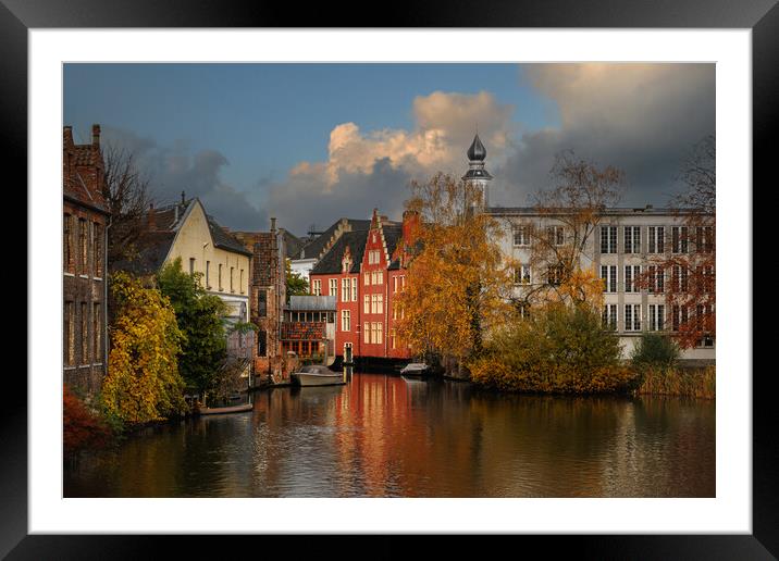 Gent - canal and typical brick houses Framed Mounted Print by Olga Peddi