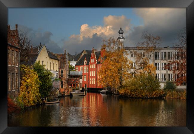 Gent - canal and typical brick houses Framed Print by Olga Peddi