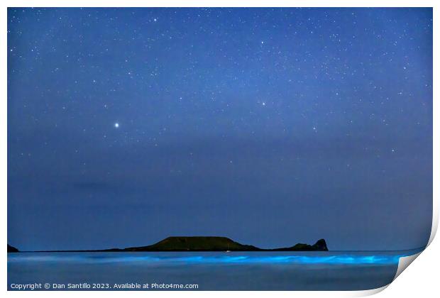 Bioluminescent Plankton at Rhossili Bay, Gower, Wales Print by Dan Santillo