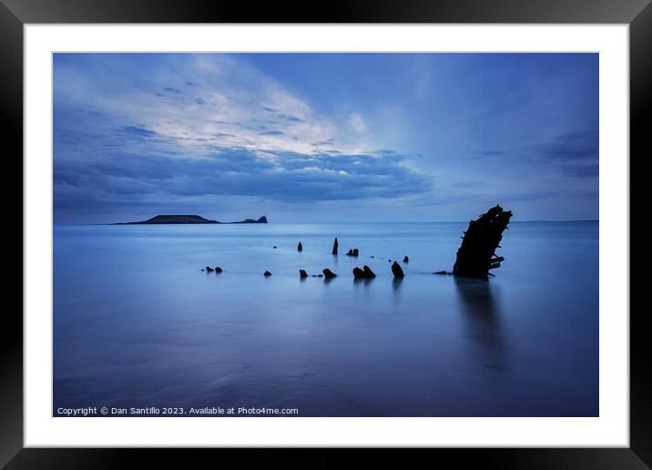 Helvetia Wreck and Worms Head, Rhossili Bay Framed Mounted Print by Dan Santillo