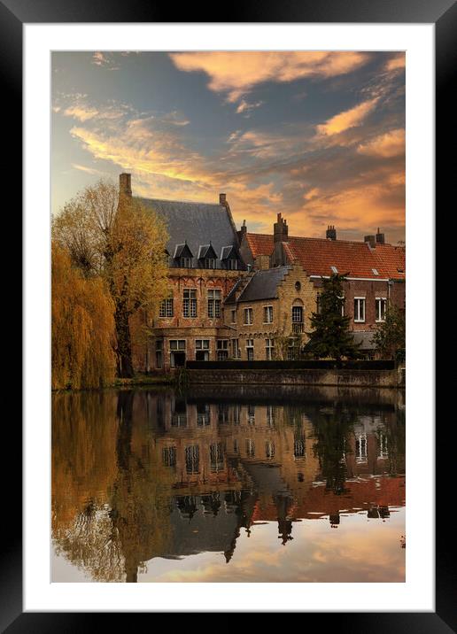 Bruges canal at sunset. Belgium Framed Mounted Print by Olga Peddi
