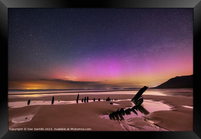 Northern Lights over Rhossili Bay, Gower Framed Print by Dan Santillo