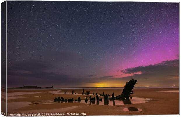 Northern Lights over Rhossili Bay, Gower Canvas Print by Dan Santillo