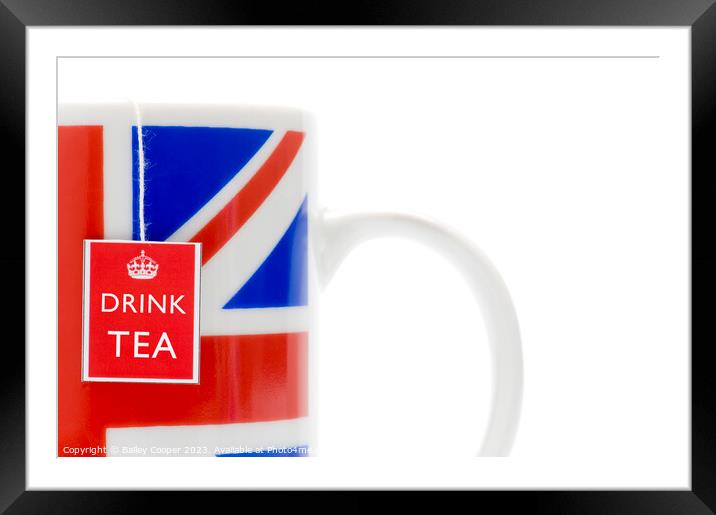Drink Tea label on tea bag in union jack mug Framed Mounted Print by Bailey Cooper