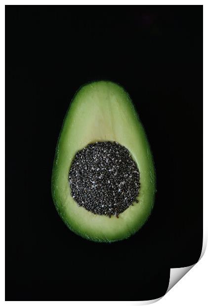 Artistic composition of Avocado end Chia seed on b Print by Olga Peddi
