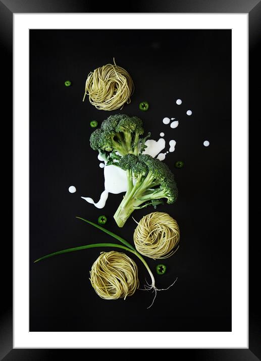 Broccole Pasta Framed Mounted Print by Olga Peddi