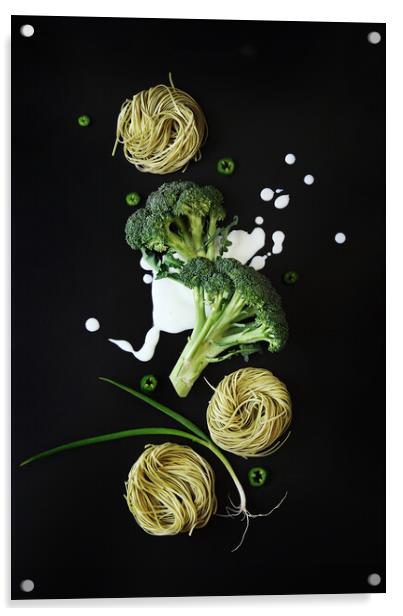 Broccole Pasta Acrylic by Olga Peddi