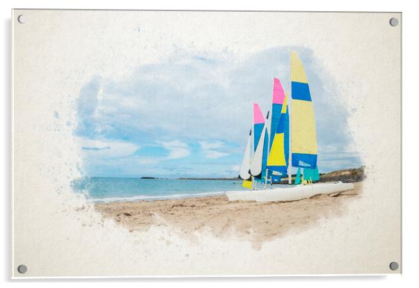 Watercolor of sailing boats on the beach Acrylic by youri Mahieu