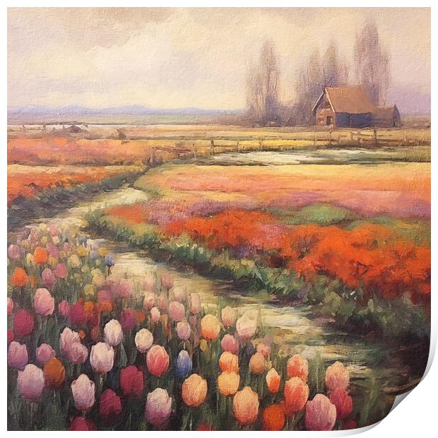 Gorgeous subdued Tulip Fields Print by Zahra Majid