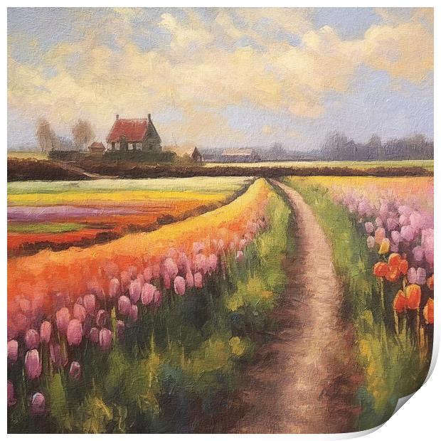 Tulips trailing a welcoming warm path Print by Zahra Majid