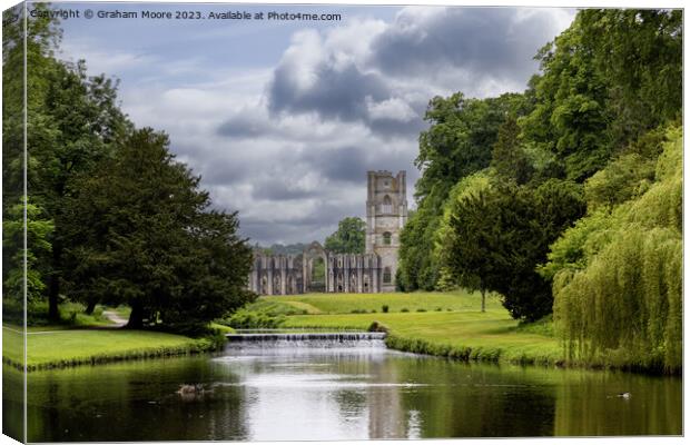 Fountains Abbey river and weir Canvas Print by Graham Moore