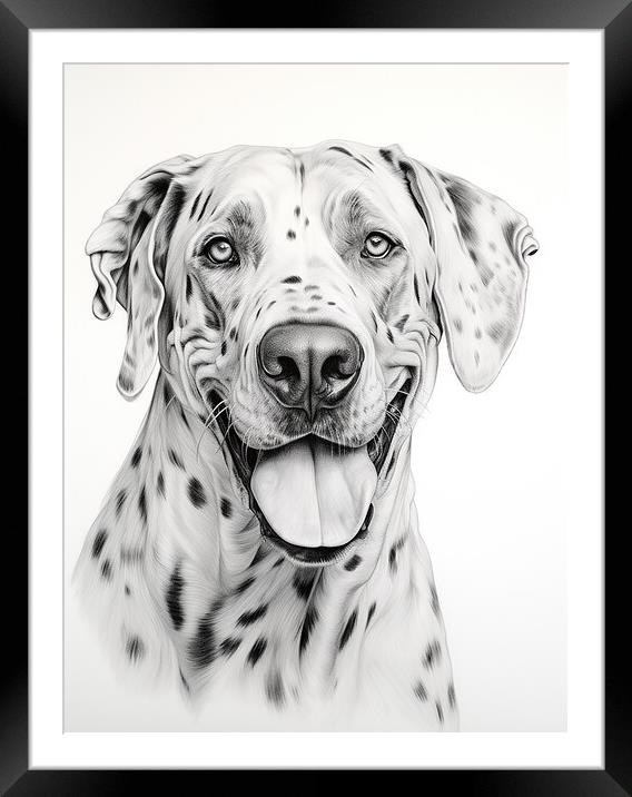 Great Dane Pencil Drawing Framed Mounted Print by K9 Art