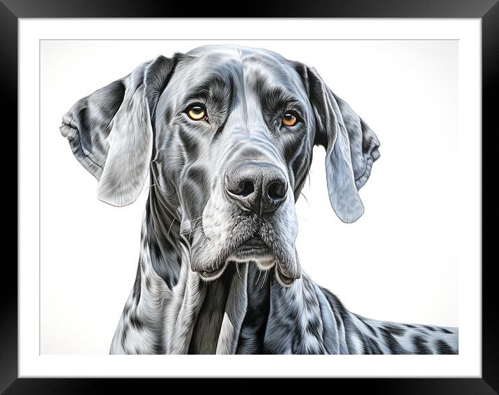 Great Dane Pencil Drawing Framed Mounted Print by K9 Art