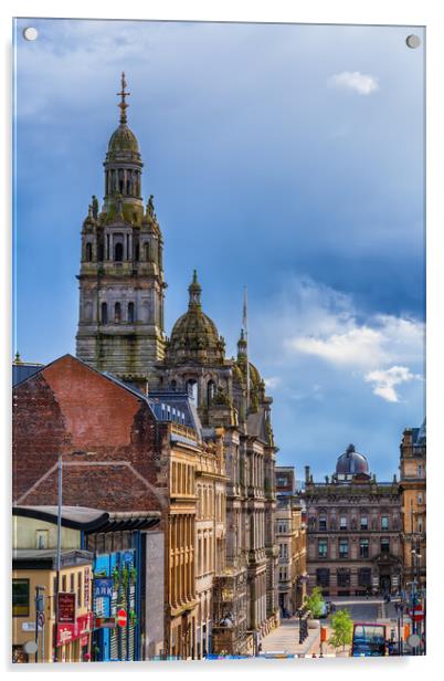 Glasgow Center With City Chambers Tower Acrylic by Artur Bogacki