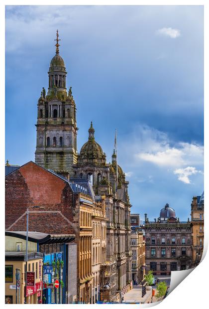 Glasgow Center With City Chambers Tower Print by Artur Bogacki