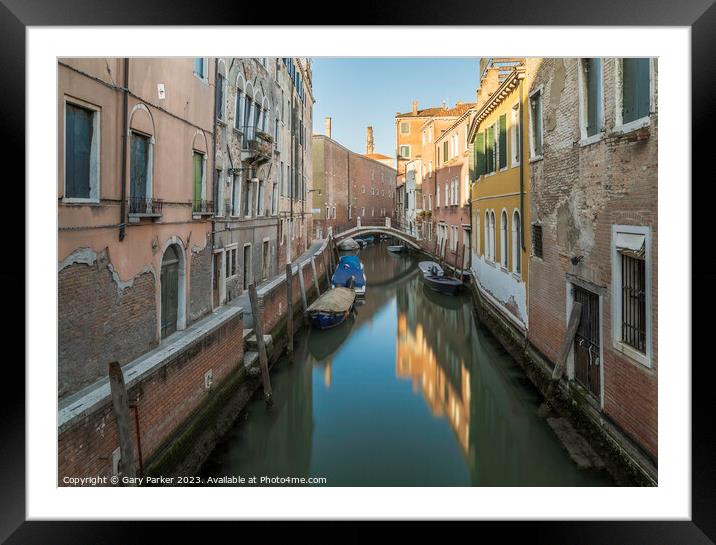 Typical Venetian canal, early in the morning. Venice, Italy.  Framed Mounted Print by Gary Parker