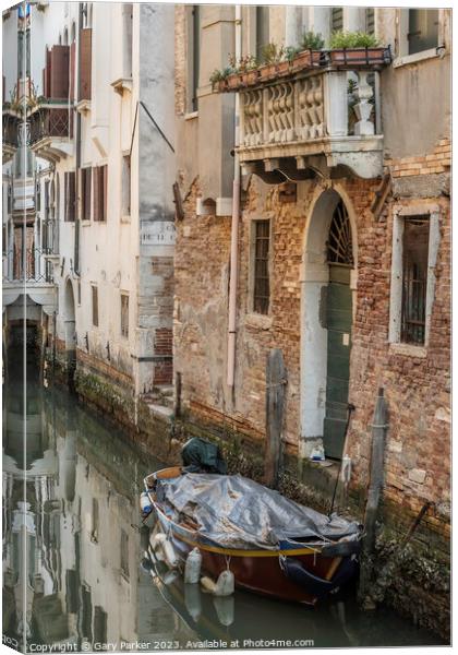 Typical Venetian canal, early in the morning. Venice, Italy.  Canvas Print by Gary Parker